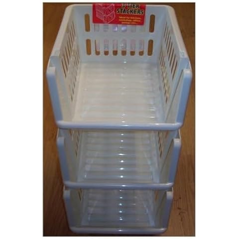 Whitefurze Cream Stacking Basket Set of 3 Cover