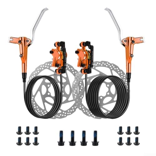 Feeshoppher Hydraulic Bike Brakes Set 2-Piston Mountain Bike Hydraulic Disc Brake Set Bicycle Disc Brake Sets with Front 800mm Rear 1400mm Hose Aluminum Alloy Brake Caliper Kit(Orange)