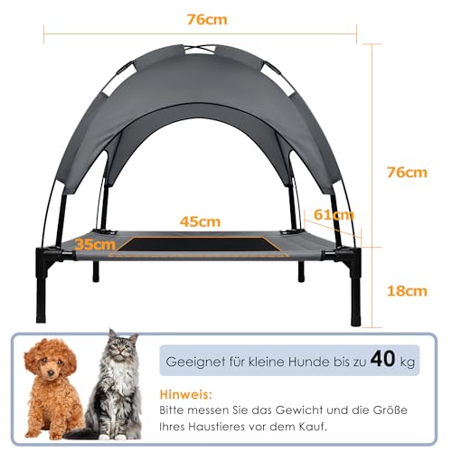 UISEBRT Erhöhtes Hundebett Haustierbett mit Baldachin, Hundeliege Outdoor für Camping Strand, Hundebett mit Wasserdicht Dach Hundesofa mit Atmungsaktivem Netzgewebe, Größe M, 76 x 61 x 76 cm