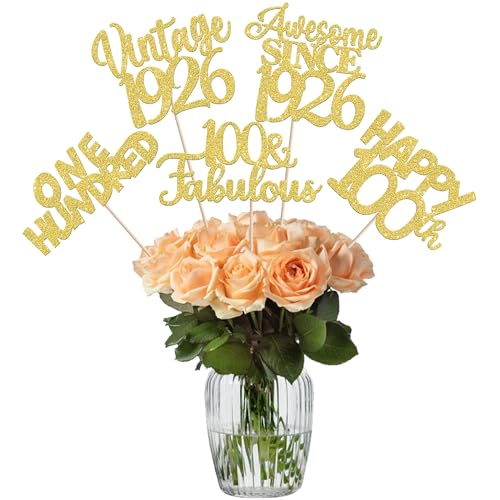 Image of 15 PCS 100th Birthday Centerpiece Sticks One Hundred Happy 100th Vintage 1925 Table Flower Centerpieces Sticks Cheers to 100 Fabulous Floral Decorations for 100th Birthday Party Supplies Gold