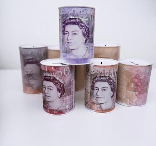 Sterling Coin & Cash Money Tin Metal Piggy Bank Savings Box for Kids & Adults Birthday Holiday & Christmas Money (Random Colour)