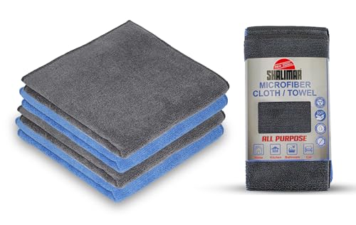 Image of Shalimar Multi-Purpose Microfiber Soft Cleaning Towels for Car and Bike, Home, Glass Cleaning Cloth Pack of -4 (Blue and Grey)
