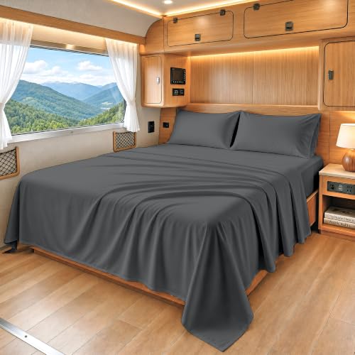 Image of SGI bedding 100% Egyptian Cotton Sheets RV King Size - 600 Thread Count Sheets Set, Soft, Cooling, 15 inch Deep Pocket, Luxury Hotel Bedding, Breathable, Durable - Dark Gray