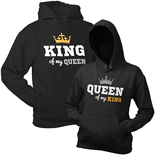 King Queen Kapuzenpullover (Hoodie) - Schwarze Pullover King of My Queen mit Kapuze im Partnerlook Geschenk zum Valentinstag, Geburtstag, Jahrestag Cover
