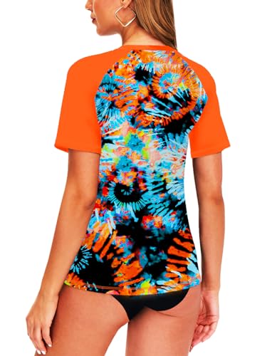 Image of AOBUTE Women Short Sleeve Rash Guard Gradient Sun Protection Swim Shirts