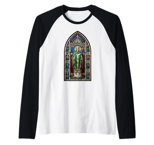 Irlandés San Patricio Gótico Vitral Irlanda Camiseta Manga Raglan
