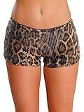 Fldy Shorts pour Femmes en Motif De Panthère Shorts Glissants Minis en Bas De Hanche pour La Mode Urbaine Léopard Marron S