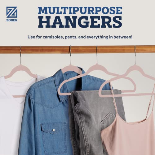 Image of ZOBER Blush Velvet Hangers 50 Pack - Clothes Hangers, Coat Hanger for Pants & Dress Clothes - Non Slip w / 360 Degree Swivel, Holds up to 10 lbs - Strong Felt Hanger for Clothing