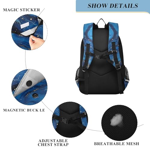 Vibrant Blue Color Marble Backpack Lightweight Bookbag Laptop Backpack College School Bag with Reflective Stripes3