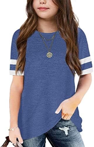 Apbondy Girls T-Shirts Short Sleeve Summer Basic Tees Top Strip Round Neck Tunic Shirt Blouse Navy