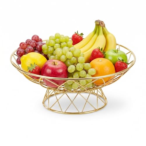 AIYICIII Modern Metal Fruit Basket 12 Wire Footed Bowl for Kitchen(Gold)