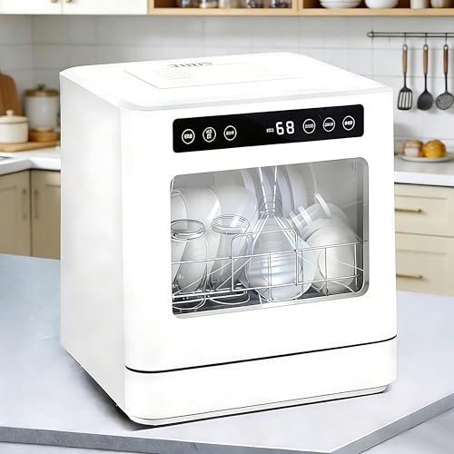 QIUNAOZI Lavavajillas De Encimera con 5 Programas, Entrada De Agua Dual, Rociado Doble De 360°, Capacidad para 8 Tazones Y Platos, Temperatura Alta De 75 °C/167 °F, Apto para 2 A 4 Personas