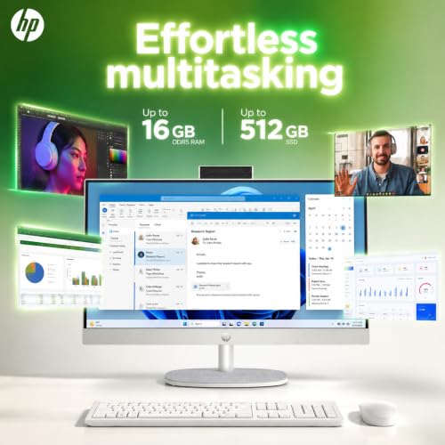 Image of HP 23.8 inch All in One Desktop PC, Intel i5-1334U, 16GB RAM 512GB SSD White