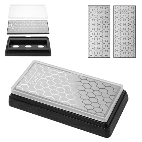 Aolso Diamant Schleifstein, Schleifstein Kochmesser Schleif Set mit Basis, Messerschärfer-Stein, für Scherenmesser Werkzeuge im Freien von Grob Bis...