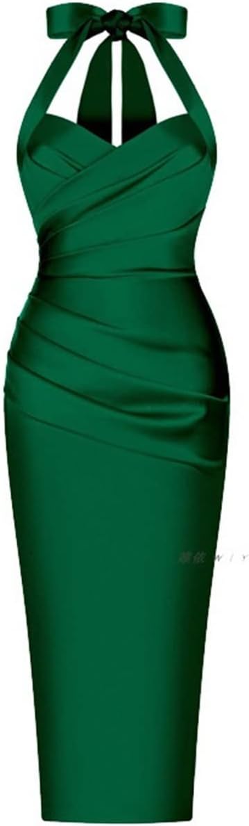 GIFTZU Women's Wrap Up Dress, Elegant Sexy Hot Curve Bodycon Party Night Dresses Summer Green Color Robes Fit (Size : S)