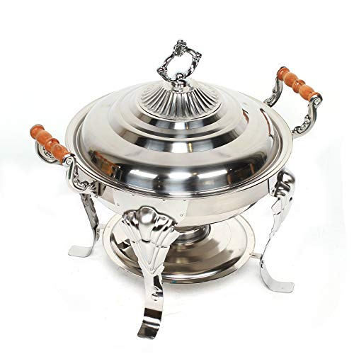 HuKaiL Edelstahl Warmhaltebehälter, Europäisch Rund Speisewärmer Chafing Dish mit Stützfüße Topflappen, Warmhaltegerät Buffetwärmer für Cafeterias, Hotel, Schulkantinen, Bankette, 43*26.5*40cm, Silber