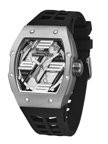 Image of French Connection Axiom | Tonneau Case | Black Dial | Black Silicone Strap | Watch for Men - FCD4B