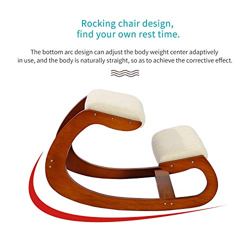 Ergonomic Kneeling Chair for Upright Posture - Rocking Chair Knee Stool for Home, Office & Meditation - Wood & Linen Cushion - Relieving Back and Neck Pain & Improving Posture (Pecan) - Thumbnail 3