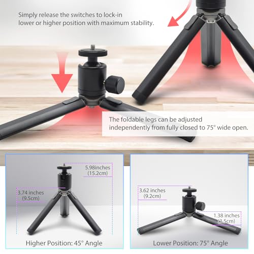 Image of Kado Metal Portable Monitor Stand Tripod, Phone /Tablet Clamp for Desk | 100x100mm 75x75mm Wall /Arm Mount Clamping, 360 Ball Head and 1 /4 inch Screw Compact for Phone, Tablet, Projector, Camera, Webcam