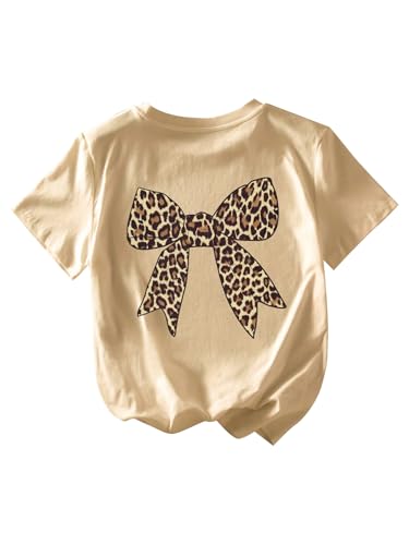 Girl's Bow Leopard Graphic Tees Short Sleeve Preppy Summer T Shirt Aesthetic Baggy Tops3