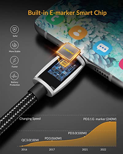 GiGimundo 240W USB-C Charge Cable, 0.5M USB C to USB C Data Cable 40Gbps, Type C Charger Fast Charging - Image 2