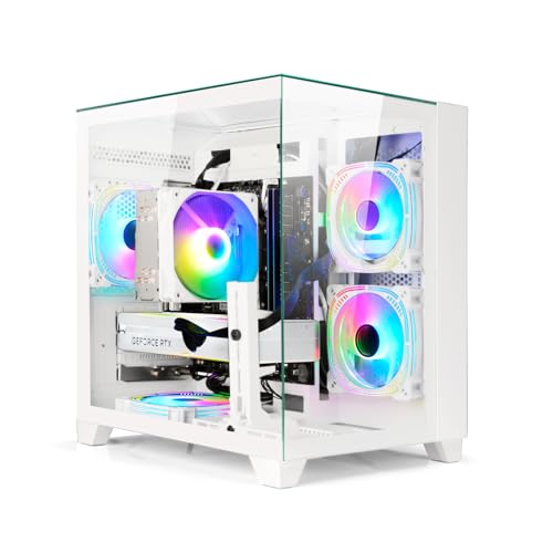 AESNO Gaming PC Ryzen 7 5700X 8 Cores 3.4GHz Up To 4.6GHz RTX 3050 6G DDR4 16G RAM NVME 1TB SSD RGB Lighting PSU 650W Desktop Computer Towers Suitable for e-sports games and home office (White)
