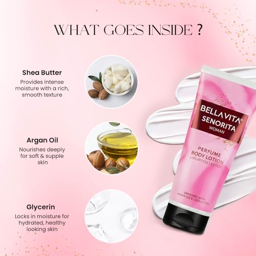 Image of Bella Vita Luxury Senorita Woman Perfume Body Lotion for Nourishing, Hydrating, Soft, Supple,Healthy Skin with Argan Oil and Shea Butter 200 Ml