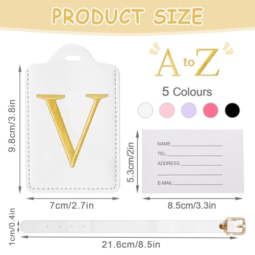 Image of Unique Initial Letter Luggage Tags for Suitcases, Monogrammed Suitcase Luggage Identifier Tag,PU Leather TSA Approved Luggage Tags,Bag Tags for Men Women Kids Luggage Baggage(White V)