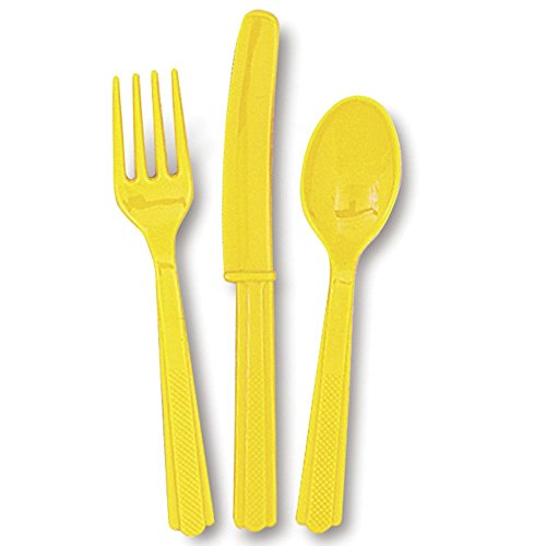 Image of Yellow Plastic Silverware Set for 6 Guests (18pcs)
