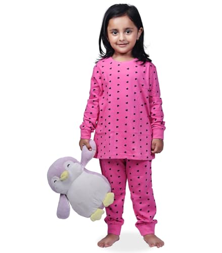 Image of Hestia | H.NSG.N.1 | Kids Girls Nightwear | Sleepwear | Cotton |Trouser Full Sleeves Tshirt | Elastic Waist |Night Dress with Pyjama Tshirts for Girls|All Over Horse Printed |Blue Color 4-6Yrs |Set 1