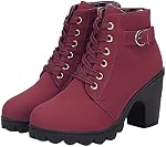 Lug Sole Chunky Heel Ankle Boots for Women Lace Up High Heel Booties Vintage Suede Short Bootie Elegant Shoes Boot