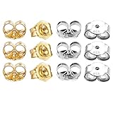 BEADNOVA Pendientes de mariposa de repuesto para pendientes de plata 925 de 14 quilates, cierre seguro para aretes de tuerca (6 piezas de plata de ley 925, 6 piezas de oro de 14 quilates)