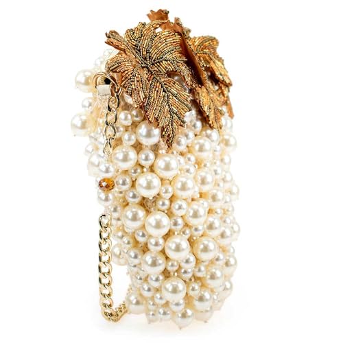 Mary Frances Grapes Galore Ivory Embroidery Crossbody Handbags for Women, this Elegant Design Features Unique Evening Bag Style with a Mobile Phone Holder. Perfect for Parties and Special Occasions3