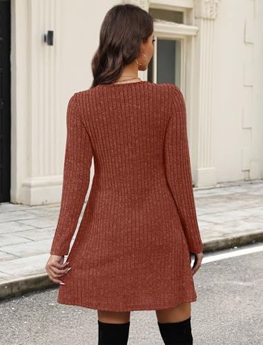 OFEEFAN Long Sleeve Sweater Dress Fall Dresses 2025 V Neck Empire Waist Baby Doll Dresses Women Casual Dress with Pockets - Image 6