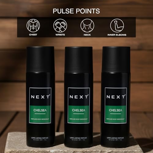 Image of Next Care Chelsea Perfumed Body Spray for Men & Women | Long Lasting Deodorant Spray | Smokey Vanilla & Oudh Fragrance | Fresh Daily Deodorant | 150ml Each (Pack of 2) - Chelsea