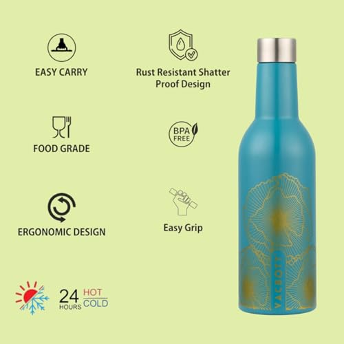 Image of Clay Craft Vacbott IVY Wine Double Walled|18 Hours Hot and 24 Hours|Cold Vacuum Insulated Flask Bottle|2 Piece, 1000 ml Steel Bottles for Travelling|BPA-Free|BIS Certified|1Year Limited Warranty