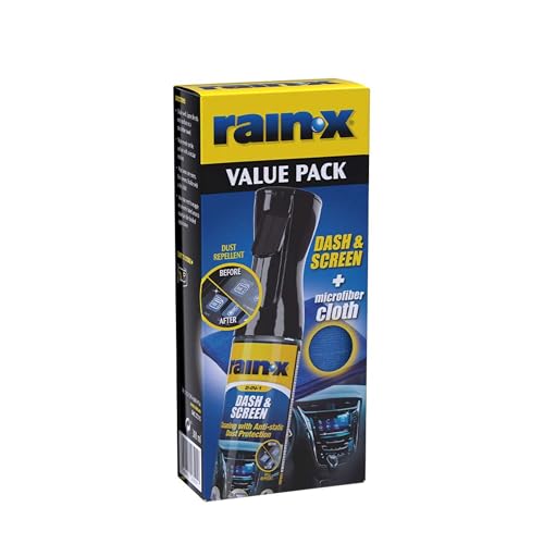 Rain-X Nettoyant Tableau de Bord et Écrans Tactiles Voiture - Nettoyant Plastique Voiture Interieur - 300ml + Chiffon en Microfibre – 300 ML