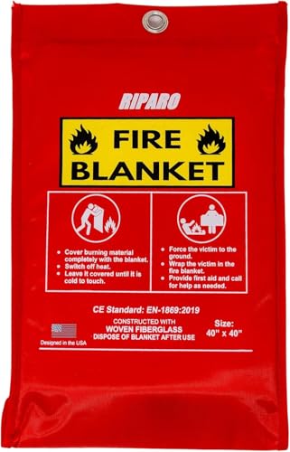 Image of Riparo Emergency Fire Blanket for Home and Kitchen - Fire Suppression Blankets for Home, Kitchen, BBQ, and Car 40 inch x 40 inch - Made from Flame Retardant Fiberglass ([8 Pack Fire Blanket])