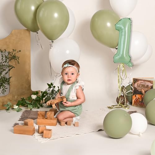 Image of TONIFUL Number Balloon 16 Inch 10Pcs Sage Green 0-9 Birthday Number Ballons | Small Custom Digital Mylar Foil Ballons for Birthday Engagement Graduation Anniversary Baby Shower Spring Party Decorations