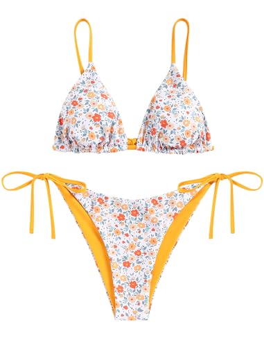 Image of ZAFUL Women's Triangle Bikini Floral String Bikini Set Two Piece Swimsuit Bathing Suits