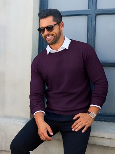 Image of Runcati Mens Crewneck Sweaters Casual Knit Lightweight Dress Sweater Long Sleeve Slim Fit Fall Winter Pullover