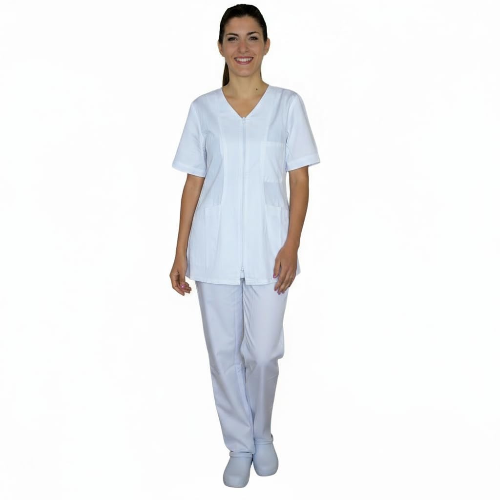 Divisa Medica da Donna, Camice con Zip, Uniforme Professionale, Mezza manica