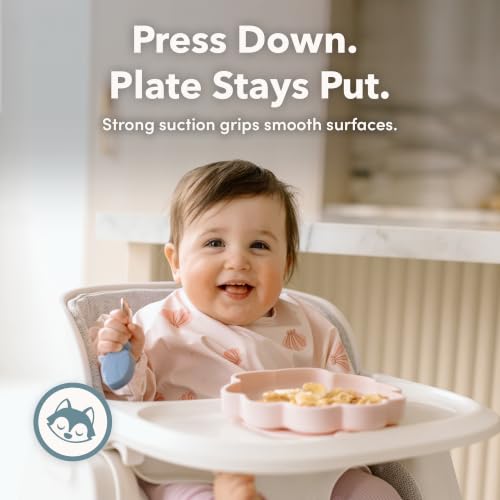 Image of Loulou Lollipop Baby Suction Plate, Fork and Spoon Feeding Set, Llama | Divided self-feeding plate plus chunky-grip stainless steel fork and spoon; made from food-grade silicone, BPA and PVC free
