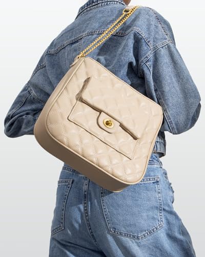 Crossbody Bag for Women, Quilted Crossbody Handbags Trendy Leather Purse Shoulder Bag with Adjustable Chain Strap3