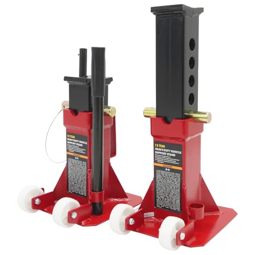 KIKAIYA ジャッキスタンド 12t キャスター付き 2台セット 5段階 318〜470mm 38mm間隔 2基 馬ジャッキ ジャッキアップ JS-12