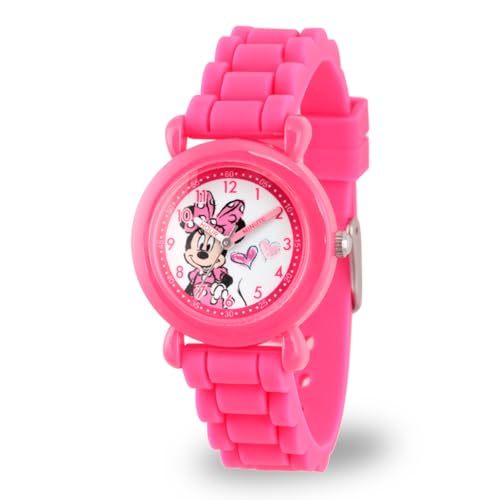Disney Minnie Mouse Watch for Kids – Cute Minnie Watch for Girls & Toddlers Ages 3-5 – Gift for Young Fans – Full Color Watches with Pink Bezel & Soft Silicone Plastic Strap