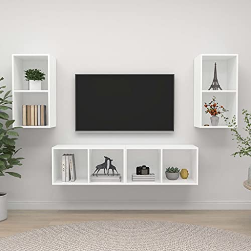 HEFZGDB Muebles de salón de Pared 4 Piezas Madera de ingeniería Blanco Mueble Salon Mesa TV Muebles TV Adecuado para Dormitorio, salón, Patio.