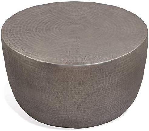 Riverside Furniture Nadene Living Room 29" Aluminum and Hardwood Drum Design Metal Glam Style Accent Side Coffee Table
