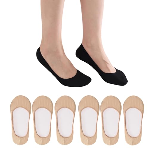 flintronic 6 Pares Calcetines Invisibles para Mujer, Calcetines Antideslizantes Invisibles Transpirables para Mujer, alcetines Antideslizantes Invisibles Mujer con Silicona, Color de piel