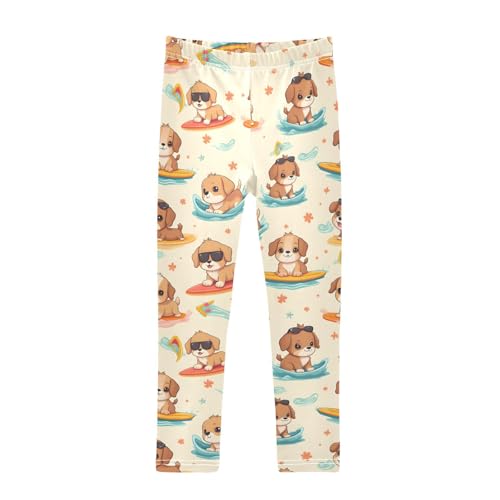 Surfboard Dog Girls Leggings Soft Stretch Workout Yoga Dance Pants for Kids Casual Tights